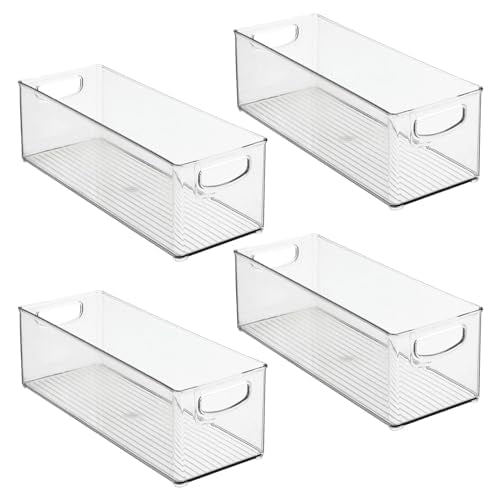 Organizador mDesign apilable con asas, transparente y ideal para la cocina.