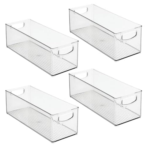 Organizador mDesign apilable con asas, transparente y ideal para la cocina.