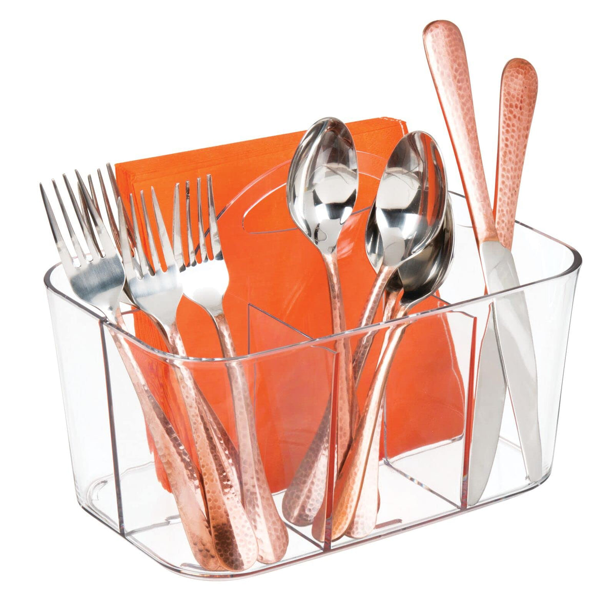 Organizador de cubiertos mDesign con asa Lumiere, ideal para transporte y orden en cocina.