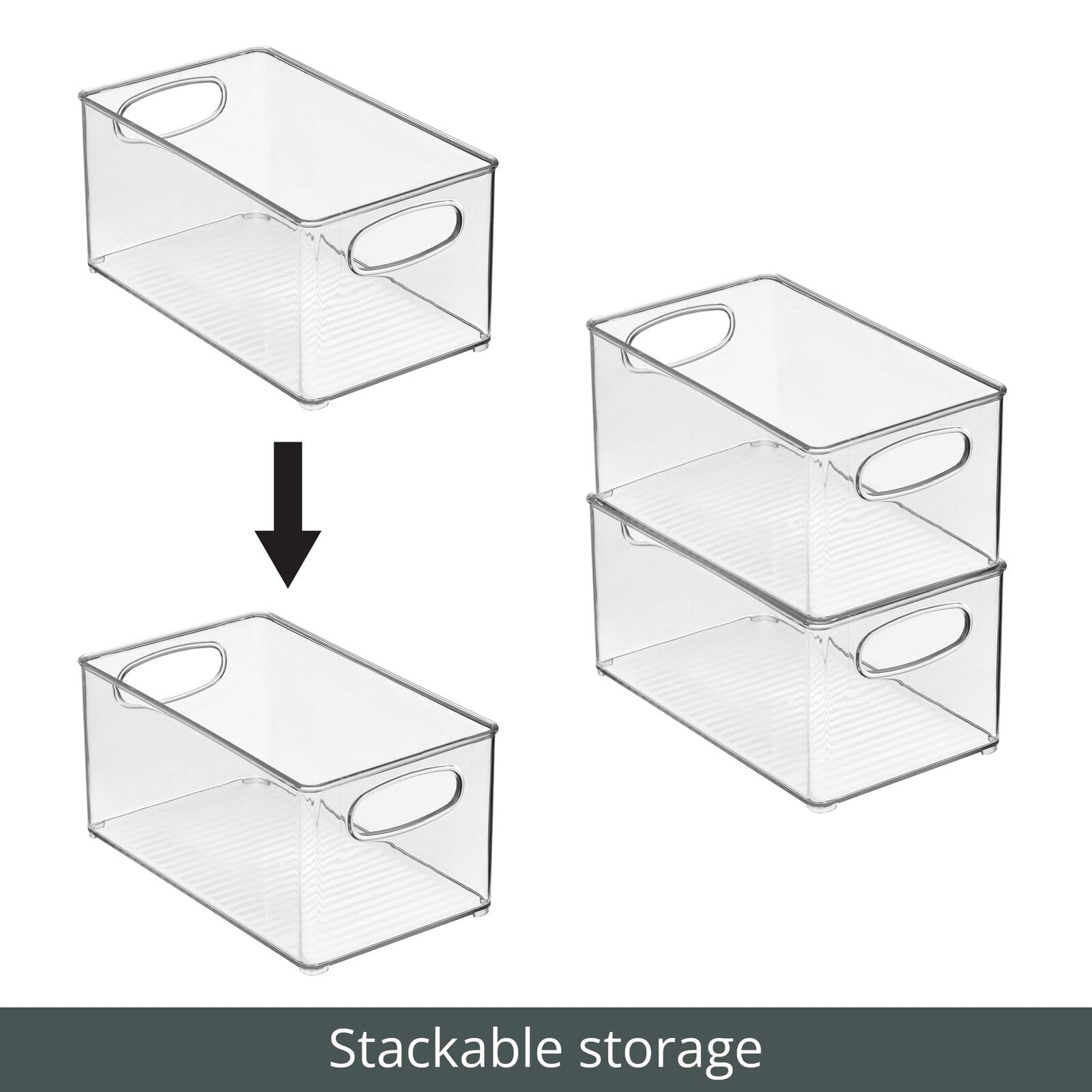 Organizador mDesign para despensa, ideal para latas y snacks en un espacio ordenado.
