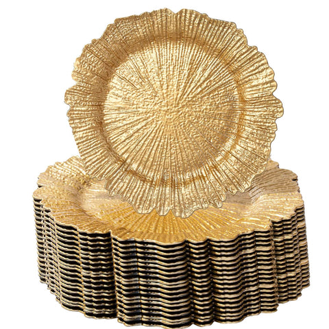 MDH plato cargador dorado 13 pulgadas con borde ruffle para mesa elegante
