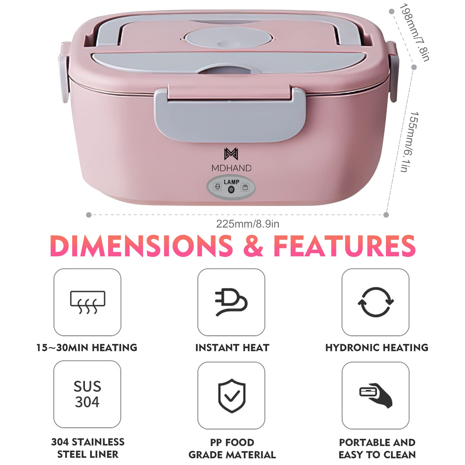 MDHAND caja de almuerzo 1,5 L con compartimentos para porciones