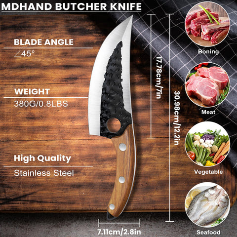 Cuchillo MDHAND con acabado forjado y lustrado para durabilidad.