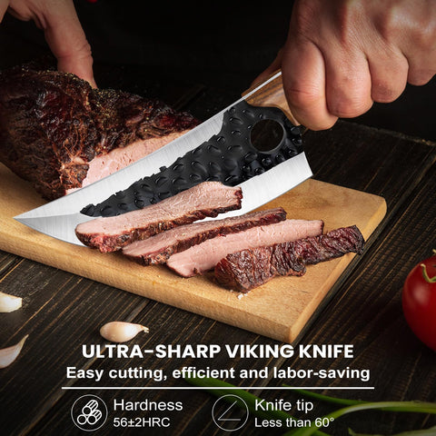 Cuchillo MDHAND con mango ergonómico de madera para agarre cómodo.