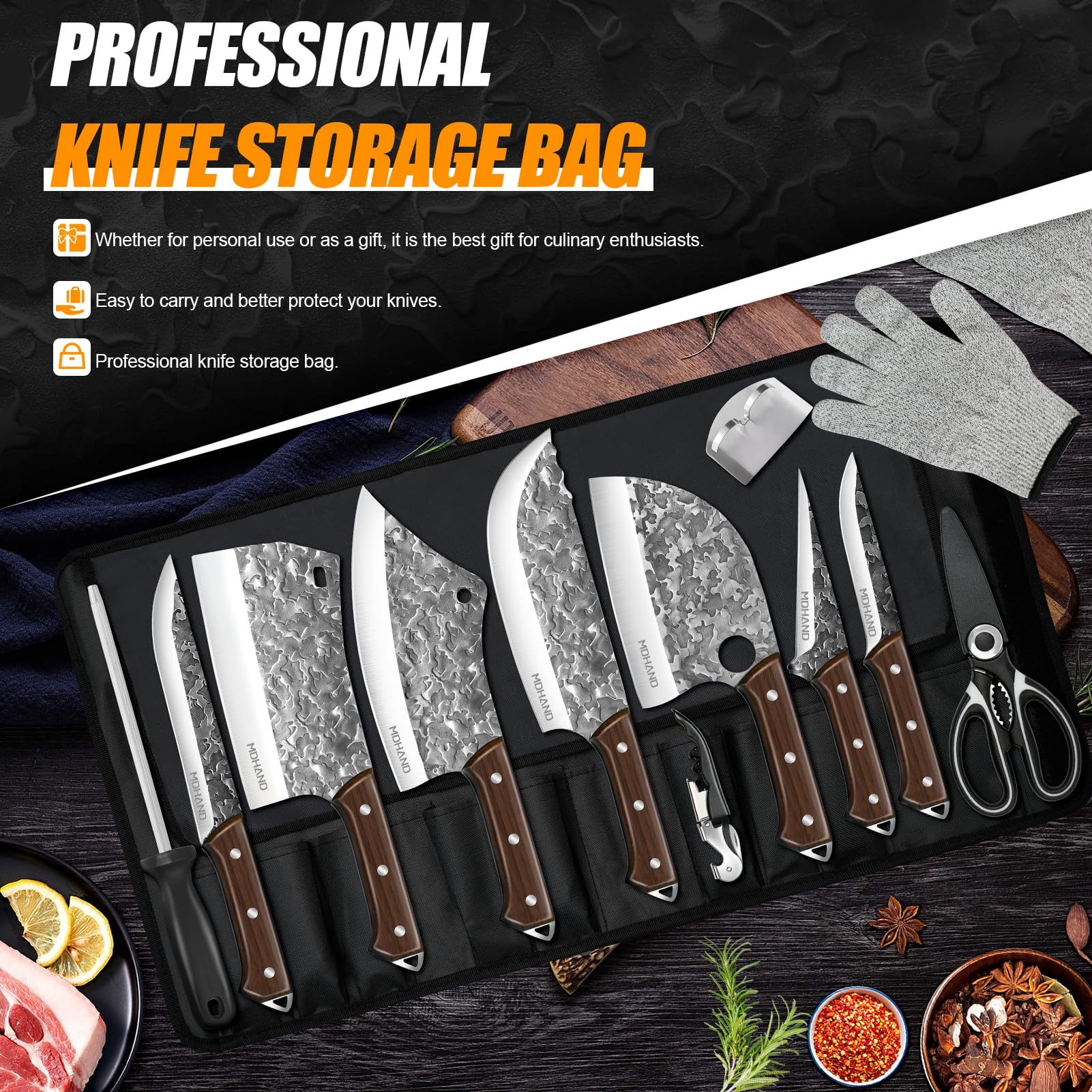 MDHAND cuchillo chef profesional con filo afilado para cortes precisos