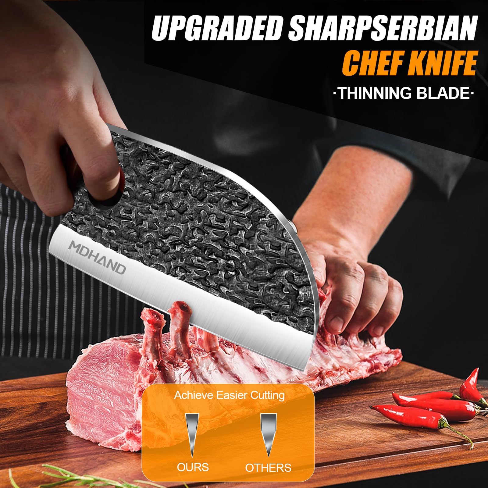 MDHAND cuchillo chef serbio con filo afilado para preparaciones rápidas