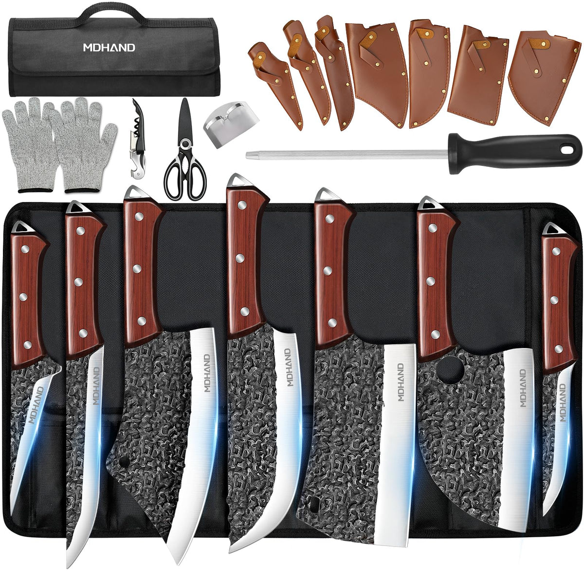 MDHAND set de cuchillos 14 piezas en estuche enrollable para cocina organizada