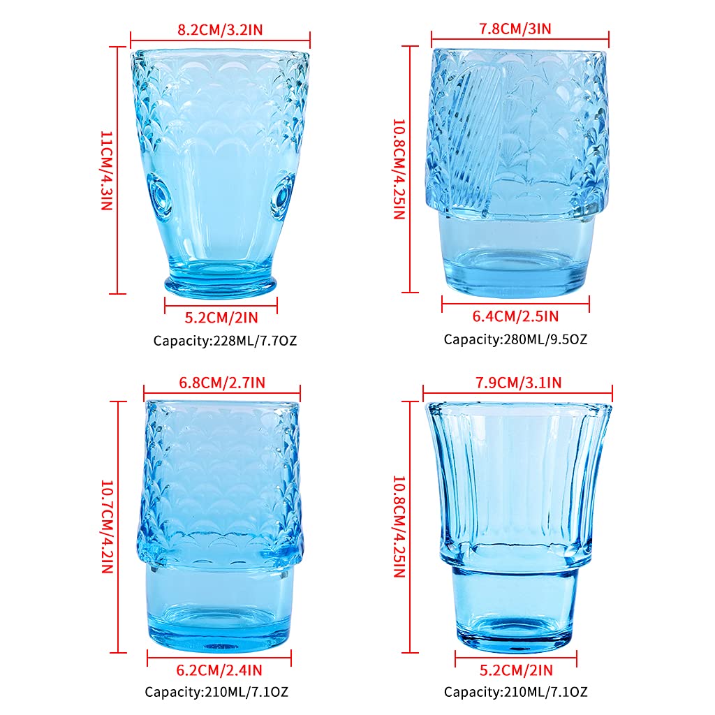 Conjunto de 4 vasos apilables MDLUU azules, optimiza espacio en la cocina