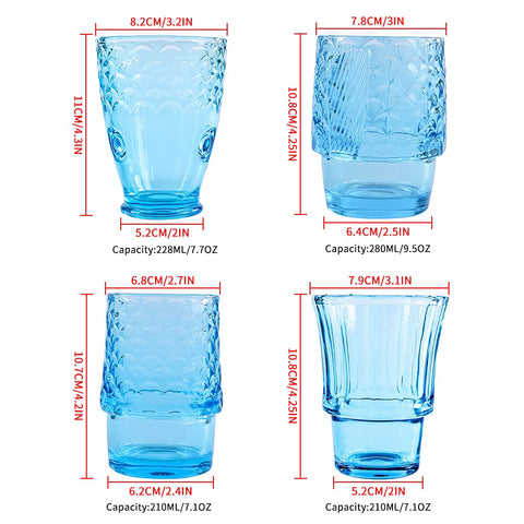 Conjunto de 4 vasos apilables MDLUU azules, optimiza espacio en la cocina