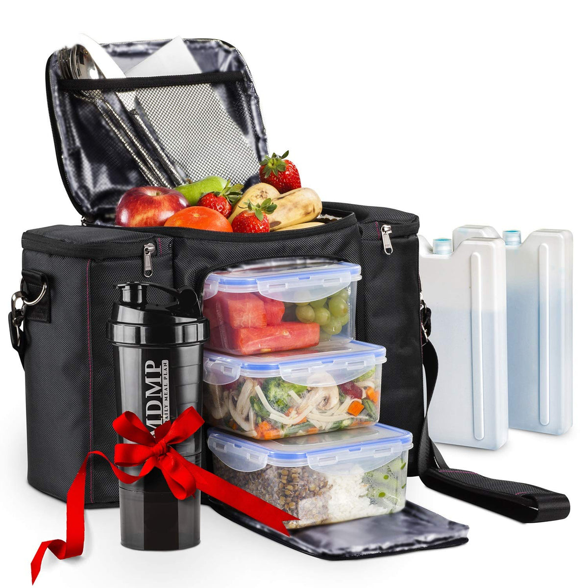 Bolsa MDMP para almuerzo térmica negra mantiene la comida fresca por horas.