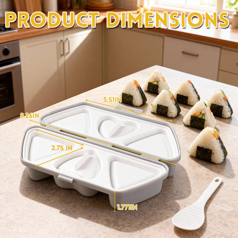 Mdnfdap moldeo onigiri triangular 6-en-1 desempaquetado para almacenamiento compacto.