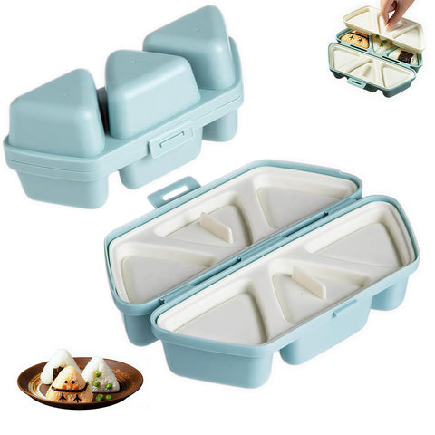 Mdnfdap moldeo onigiri triangular 6-en-1 en acción para seis porciones rápidas.