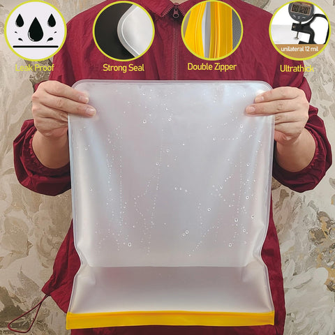 Bolsas MDXC 2 galones sin BPA con material PEVA para uso diario.