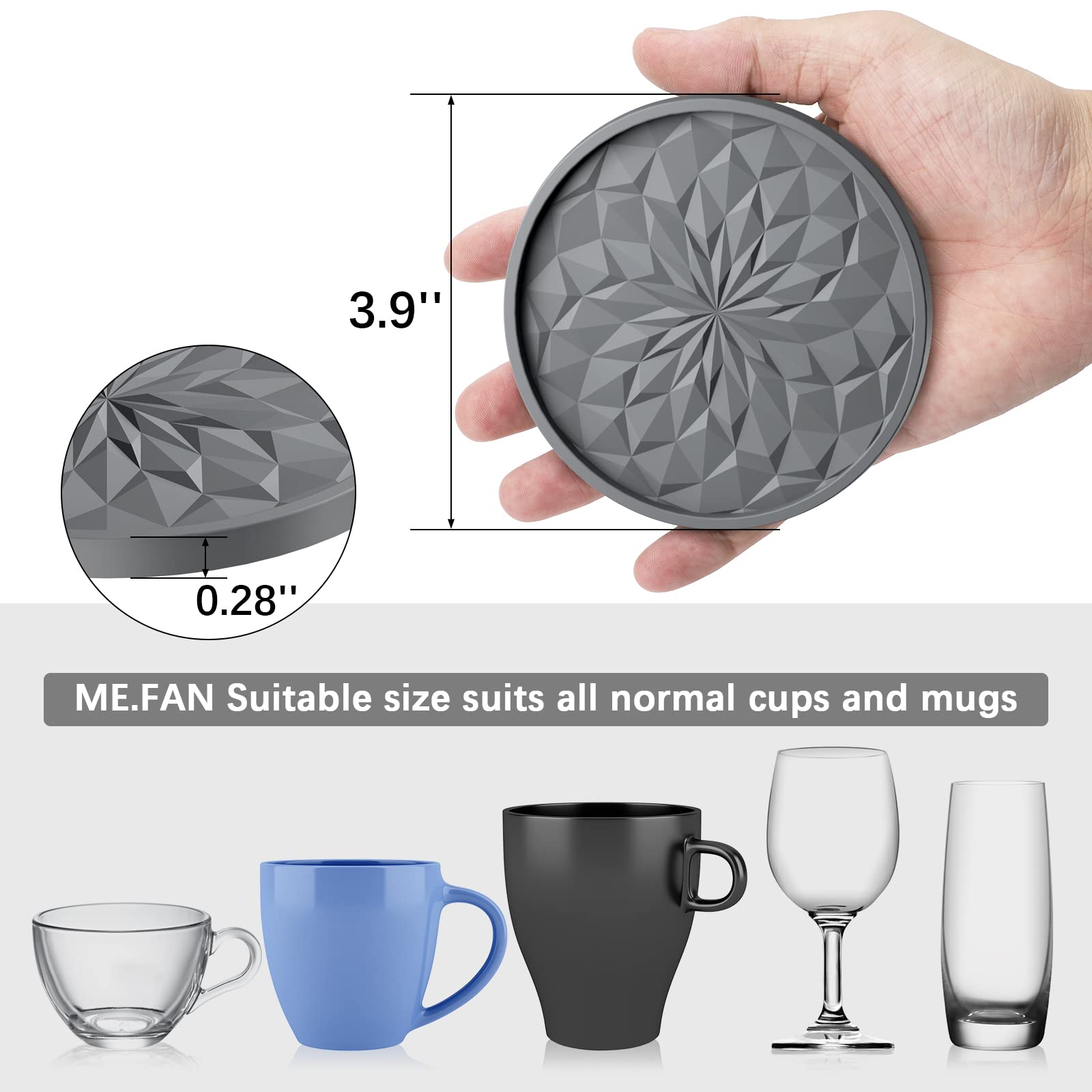ME.FAN posavasos antideslizantes de silicona; ideal para tazas.