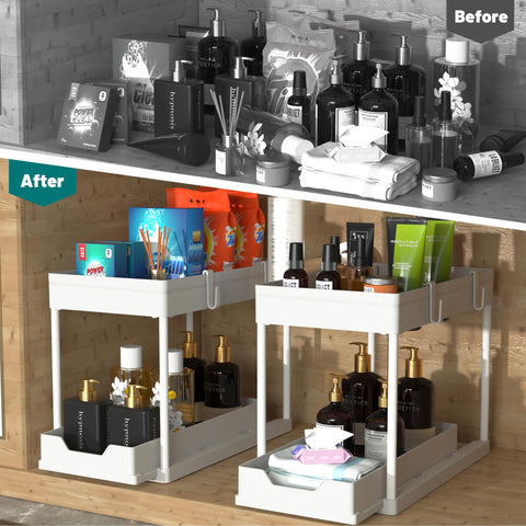 MEAFBIRD sistema de dos niveles deslizante, ideal para baño o cocina sin herramientas.
