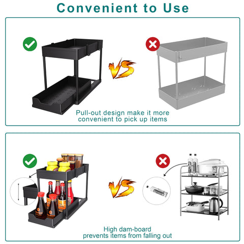 MEAFBIRD organizador bajo fregadero acabado negro, compacto y apto para baño o cocina.