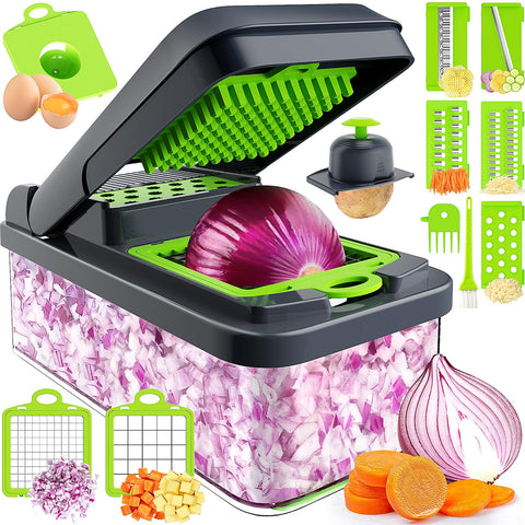 MealHelper cortador de verduras 12-en-1 para cortes rápidos y uniformes.