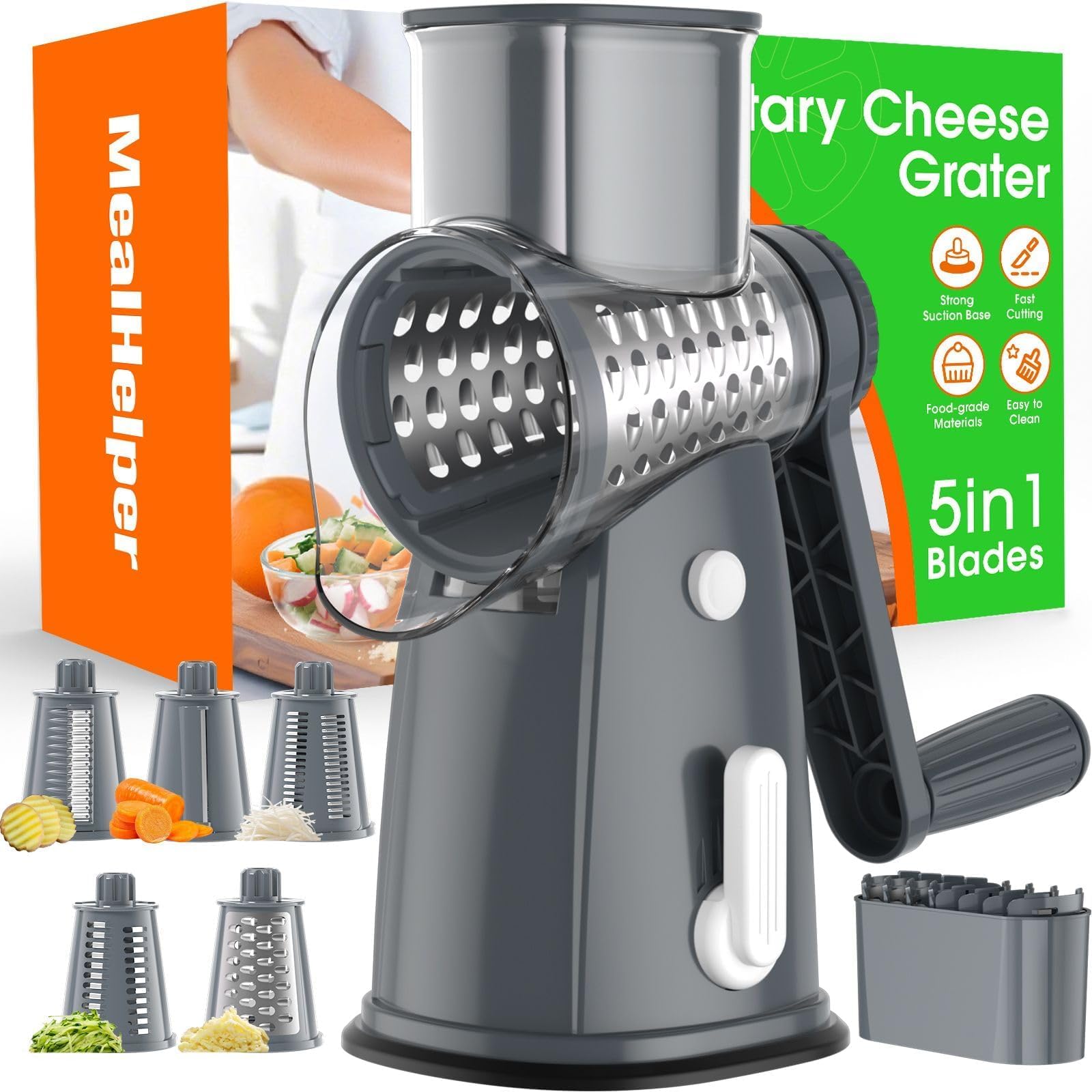 MealHelper rallador de queso con 5 hojas y manivela para cortes precisos