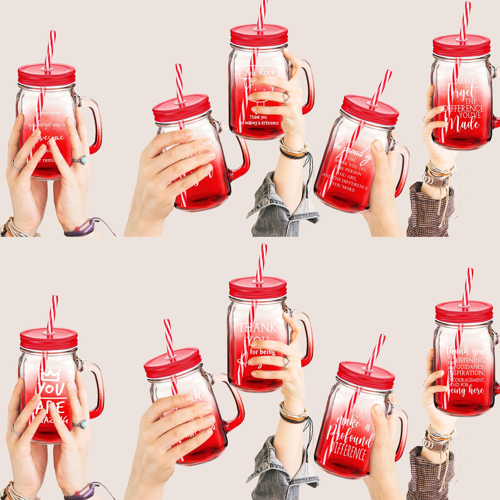 Meanplan vasos de agradecimiento con impresión positiva y mensaje motivador impreso.