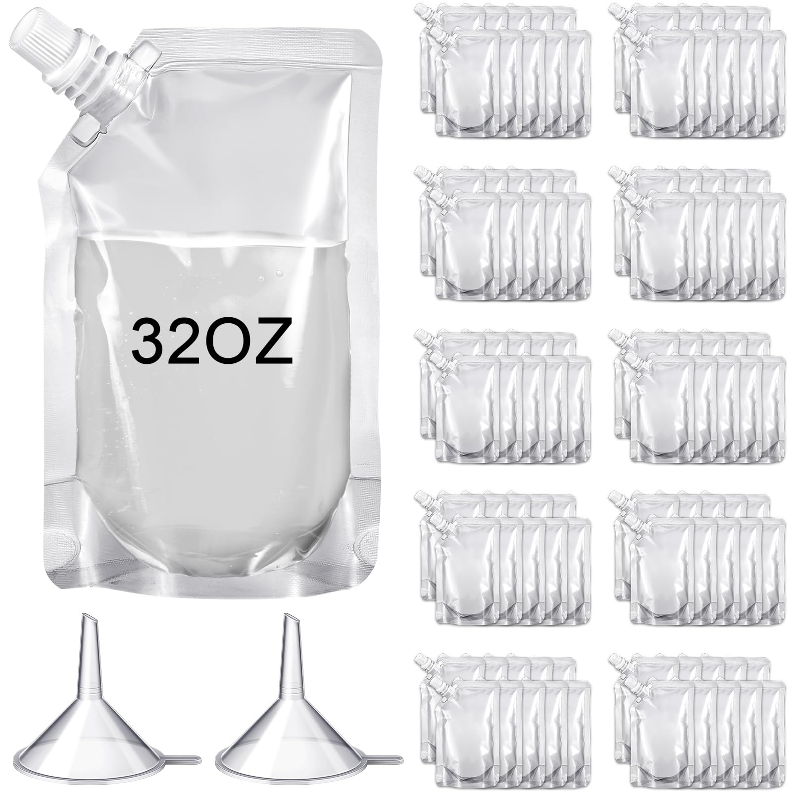Meanplan bolsas de plástico de 32 onzas, transparente, boca inclinada para verter sin derrames.