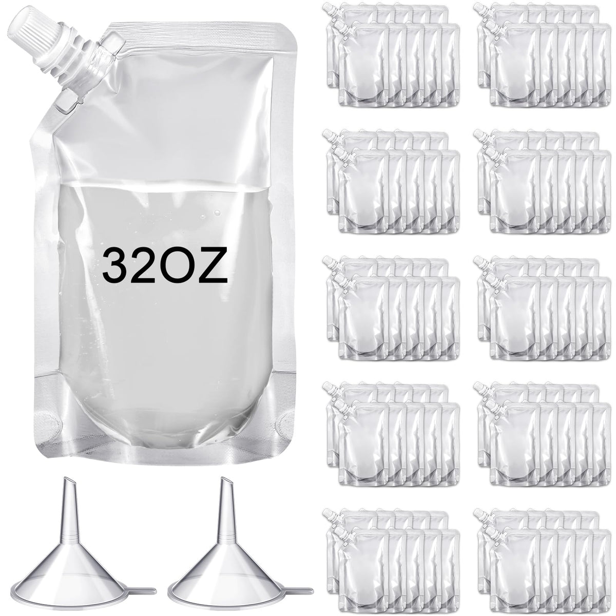 Meanplan bolsas de plástico de 32 onzas, transparente, boca inclinada para verter sin derrames.