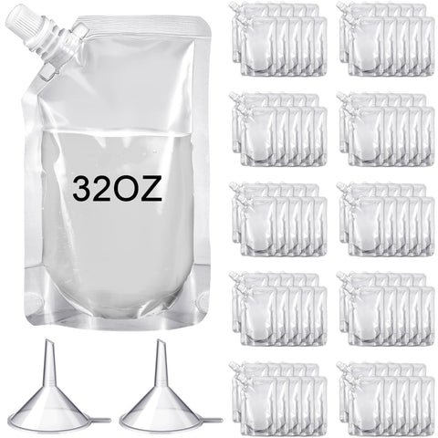 Meanplan bolsas de plástico de 32 onzas, transparente, boca inclinada para verter sin derrames.