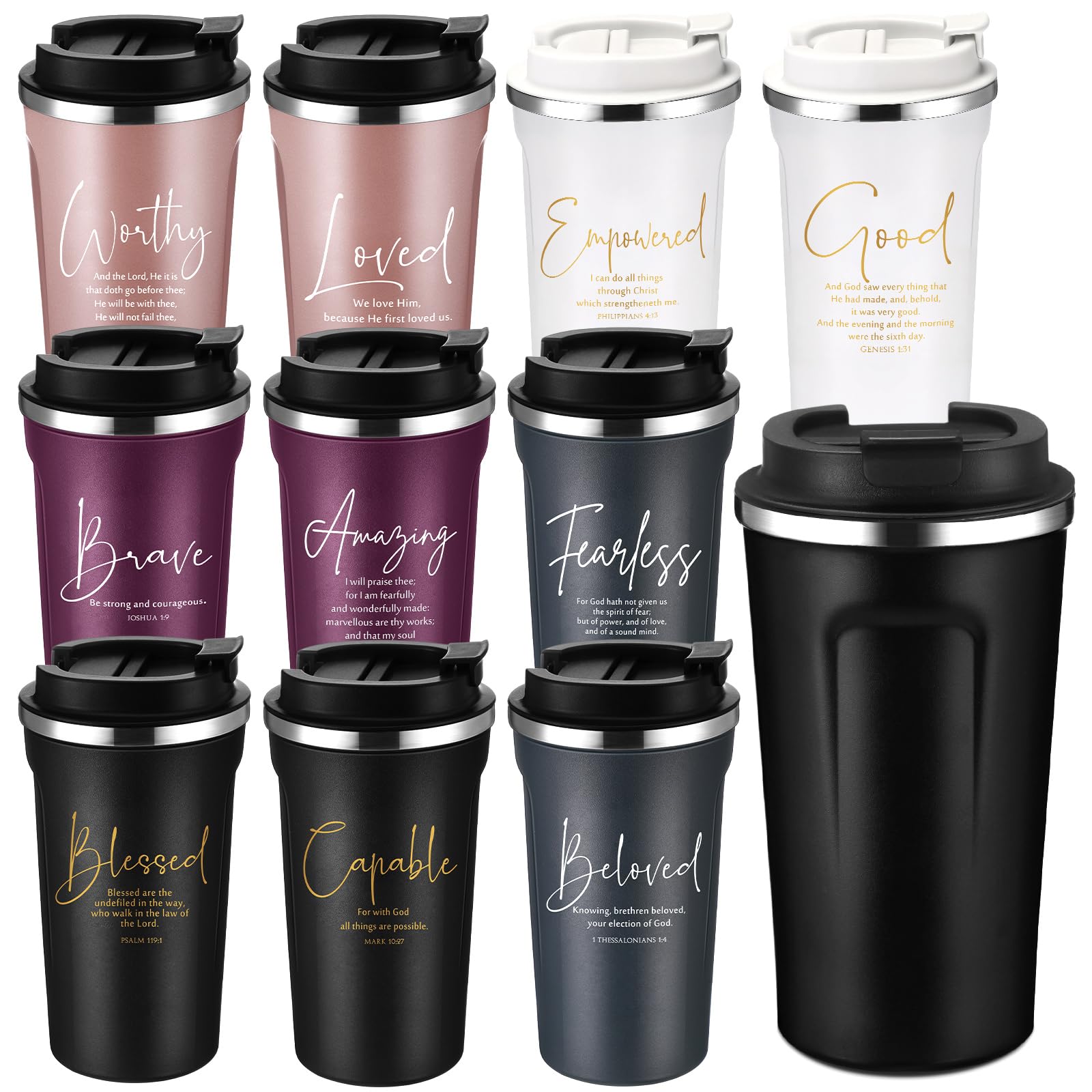 Meanplan conjunto de 10 vasos cristianos con versículos bíblicos, regalo ideal.