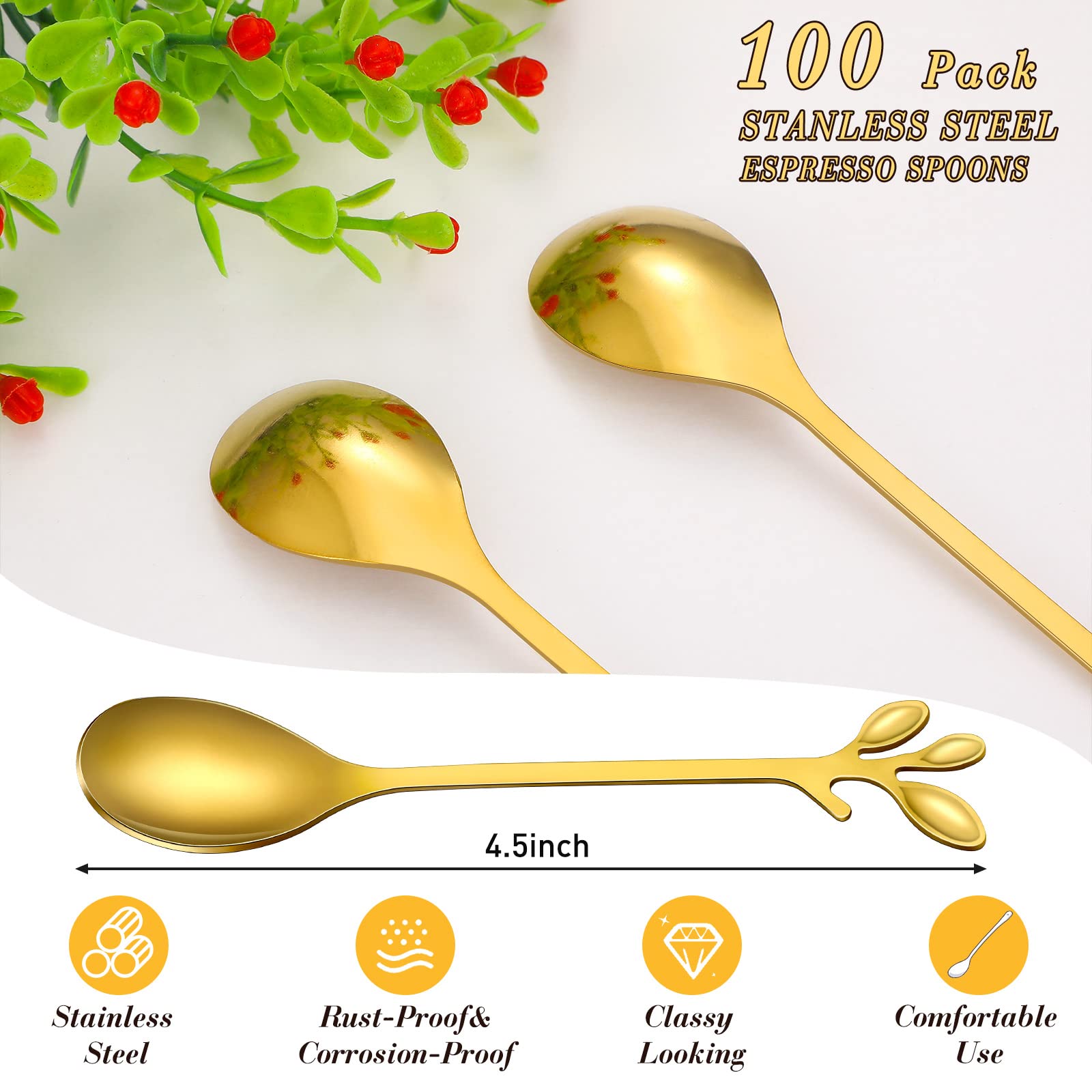 Meanplan demitasse cucharas espresso oro diseño hoja para mesa elegante.