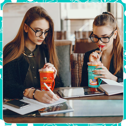 Meanplan funda reutilizable para tazas 22–24 oz, diseño literario práctico.