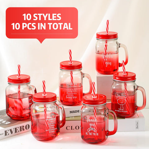Meanplan pajilla plástica incluida, vaso de vidrio rojo para bebidas en casa o trabajo.
