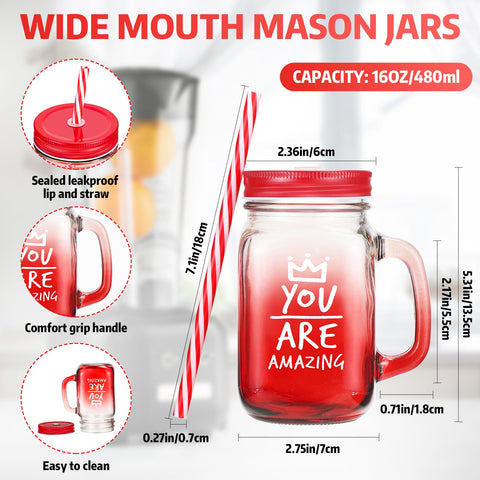 Meanplan vaso de vidrio con asa y tapa rojo 16 onzas, cómodo para beber en la oficina.