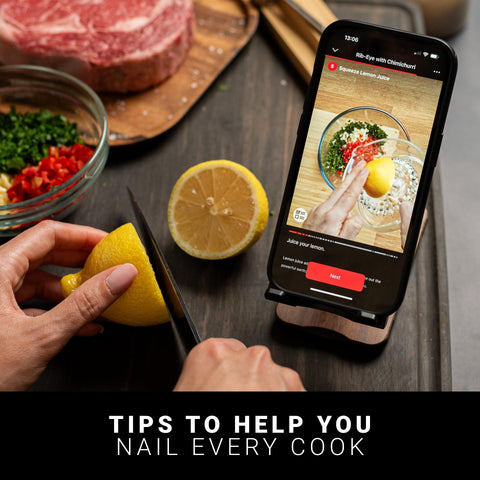 La guía de cocina de MEATER Plus en la aplicación ofrece instrucciones y alertas en tiempo real.