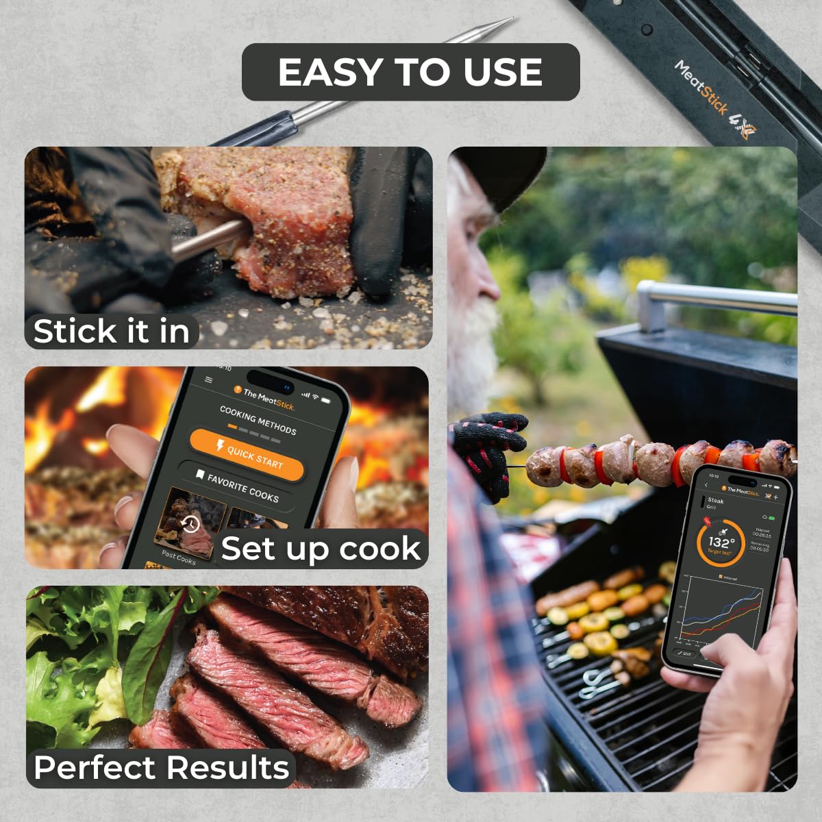Base de carga magnetica MeatStick 4X para uso continuo en cocina
