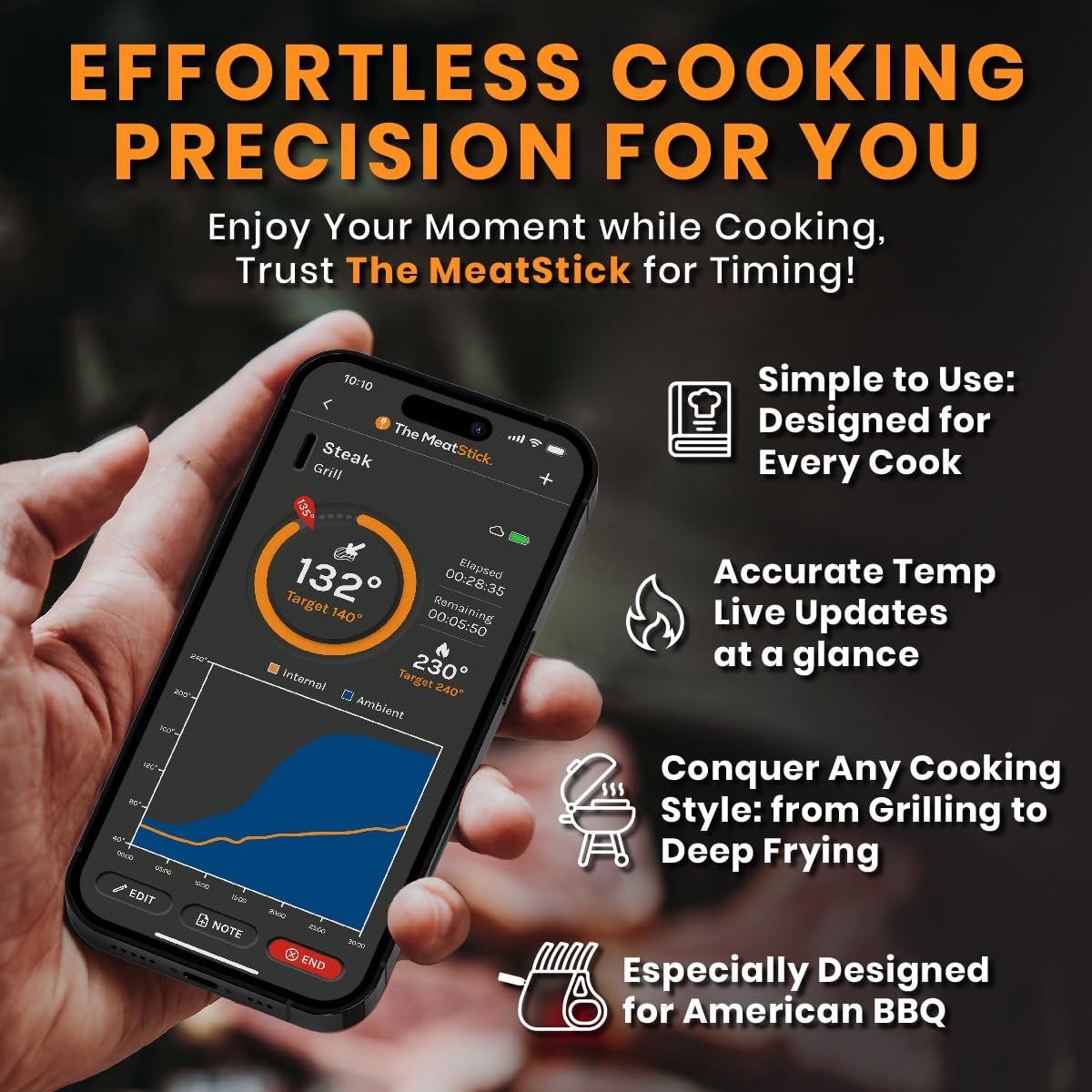 MeatStick con control por app para monitorear temperatura en tiempo real