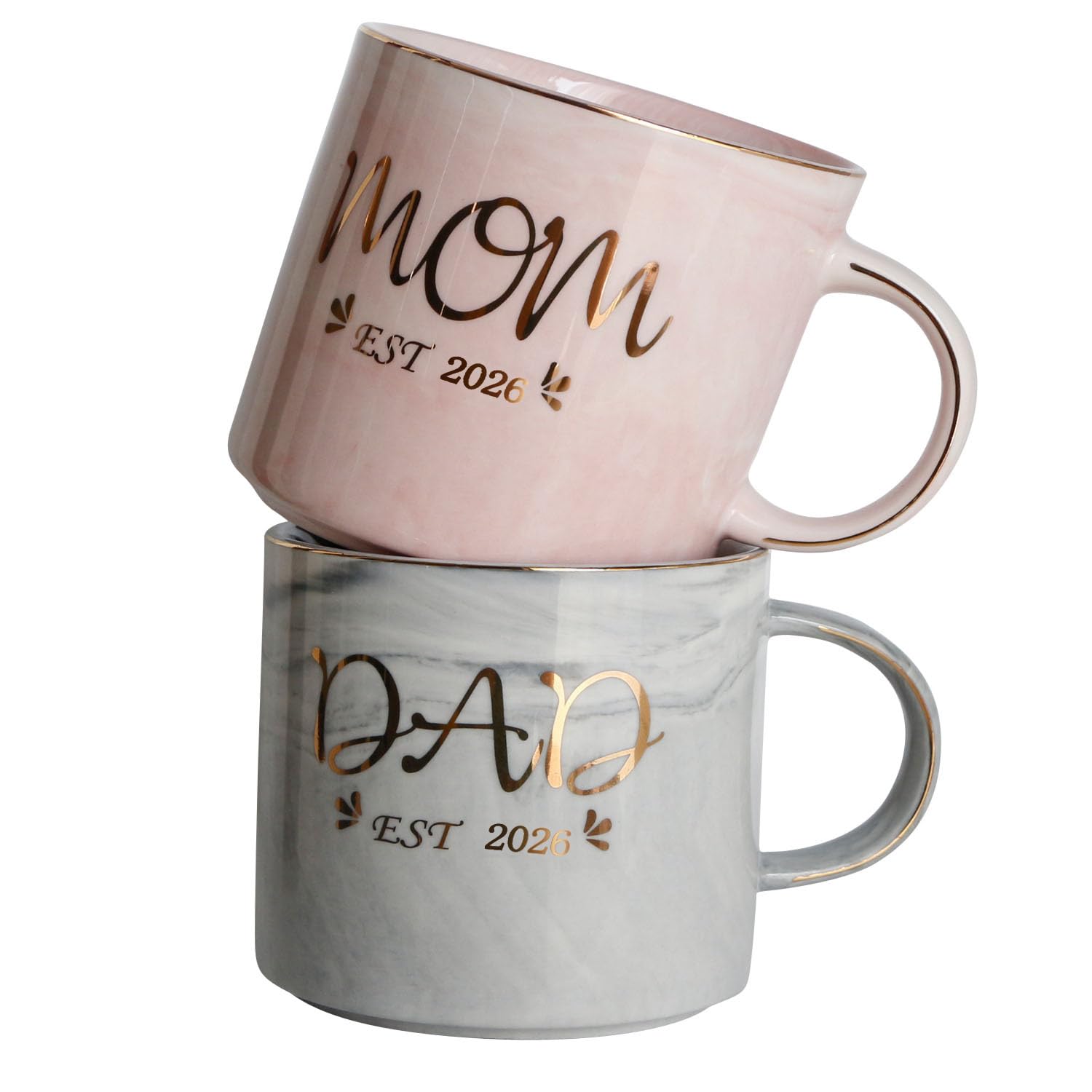 Taza Mecai cerámica 12 oz con marmolado dorado, apta para bebidas frías o calientes.