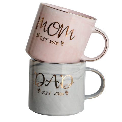 Taza Mecai cerámica 12 oz con marmolado dorado, apta para bebidas frías o calientes.