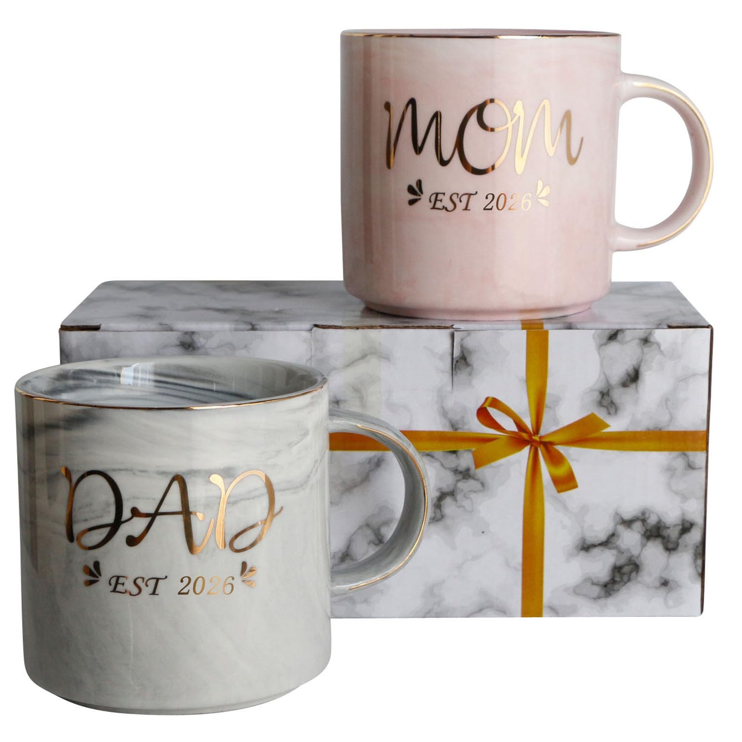 Taza Mecai para madre y padre con diseño dorado marmolado, ideal para empezar el día.