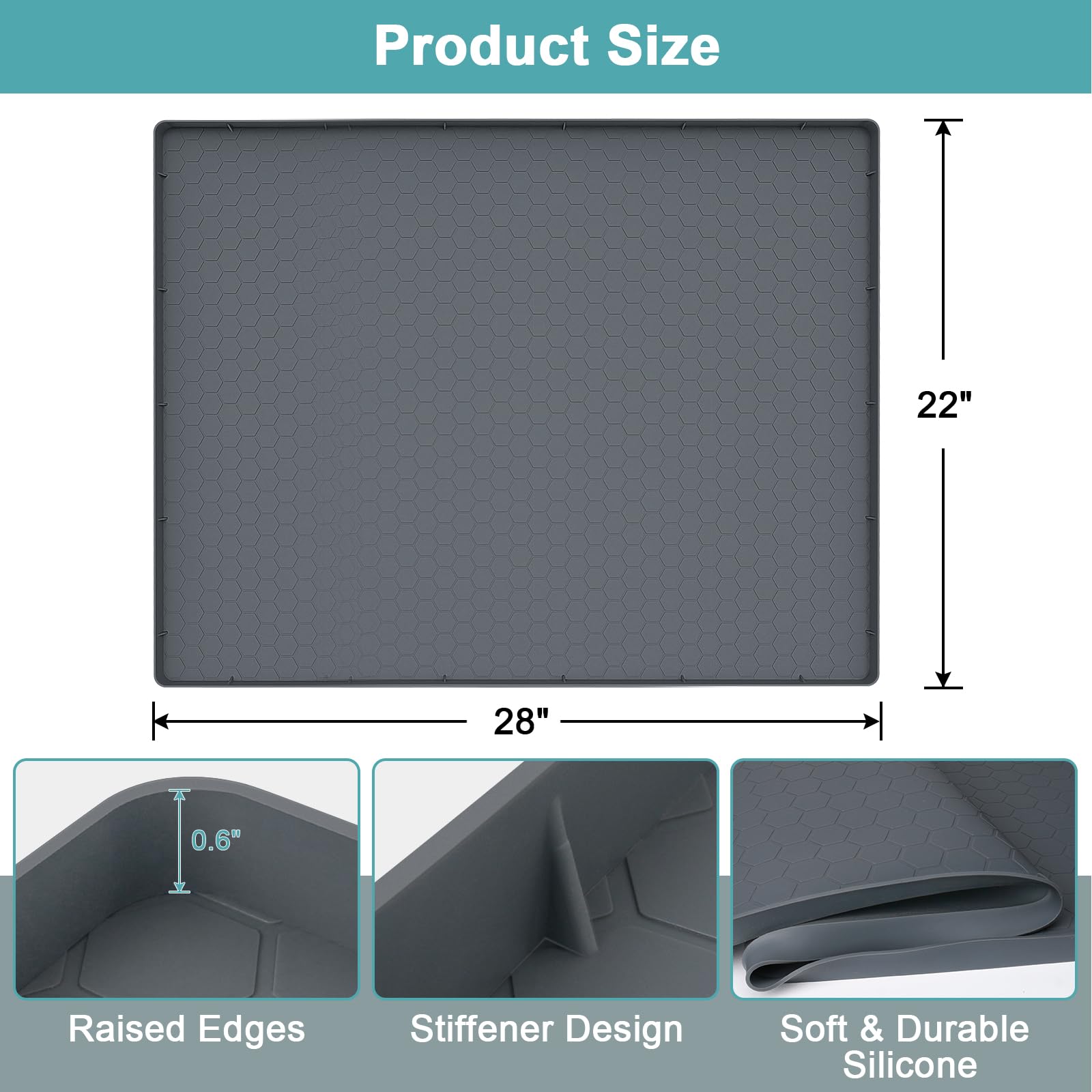 MECHEER tapete 28x22 con bordes elevados para contener líquidos