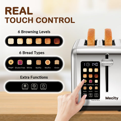 Mecity Tostadora en acero inoxidable con diseño moderno para cocina elegante