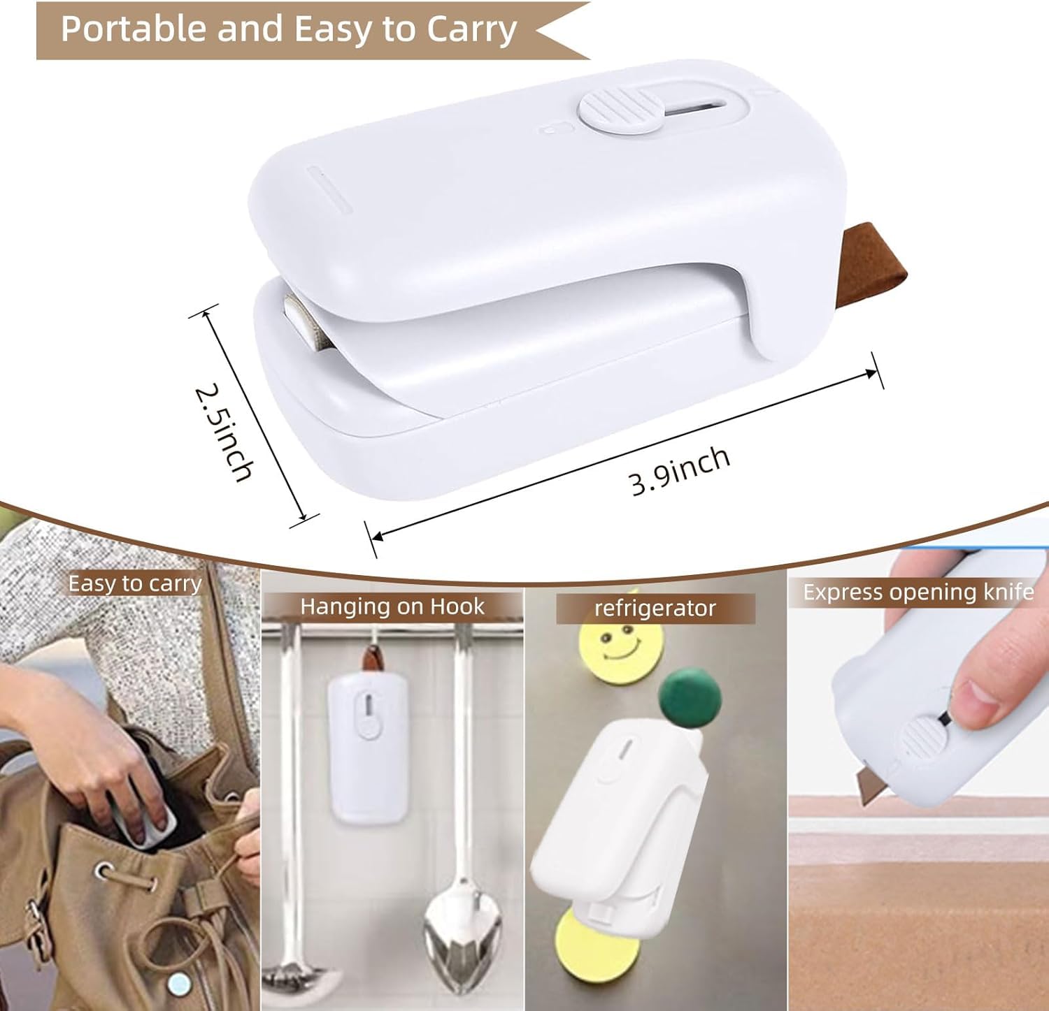Meckitch mini-sellador-bolsas 2-en-1: sellado y corte rápidos.