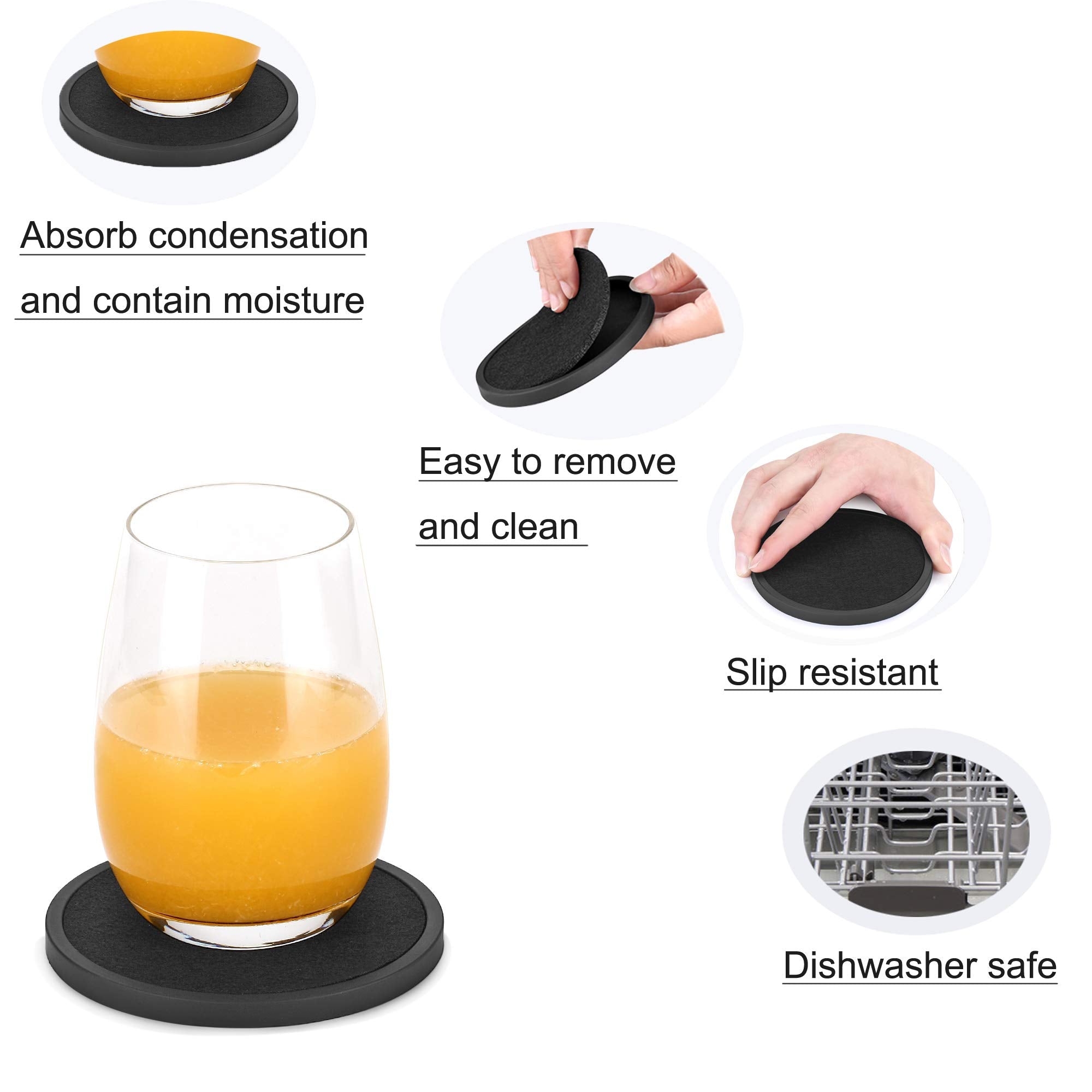 Posavasos de silicona negro Mecowon con base antideslizante