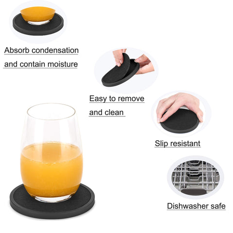 Posavasos de silicona negro Mecowon con base antideslizante