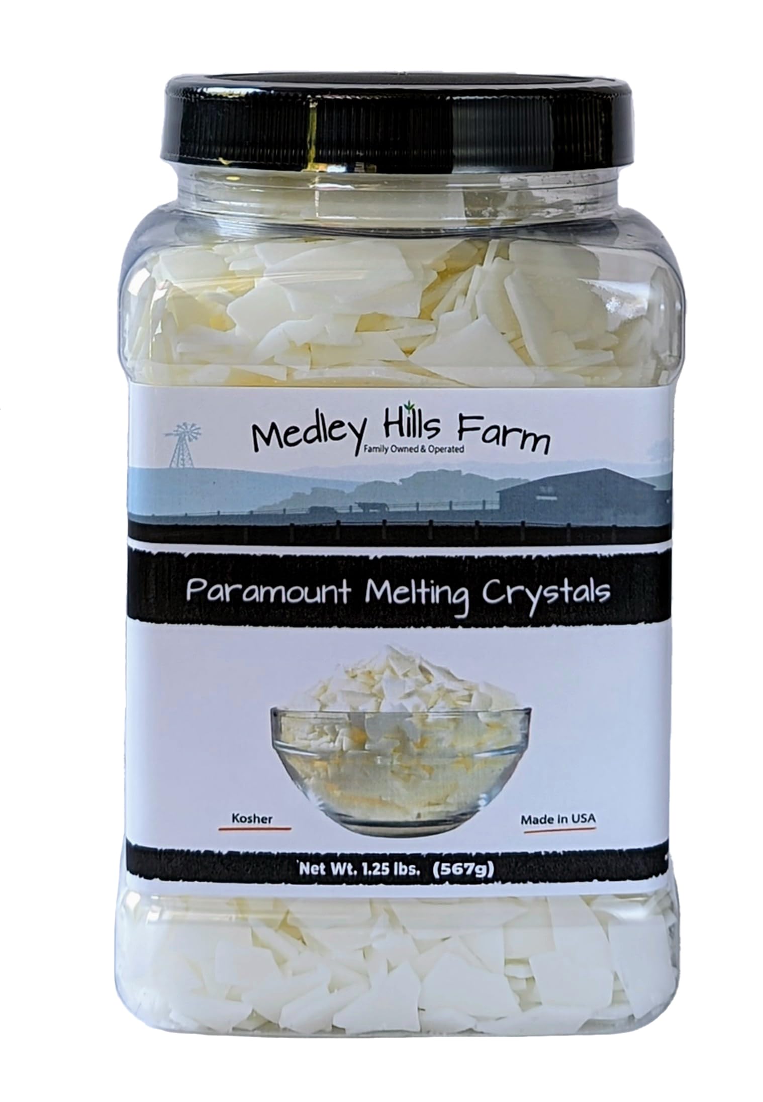 Paramount Cristales de Fusión de Medley Hills Farm en envase reutilizable para recubrir coberturas lisas.