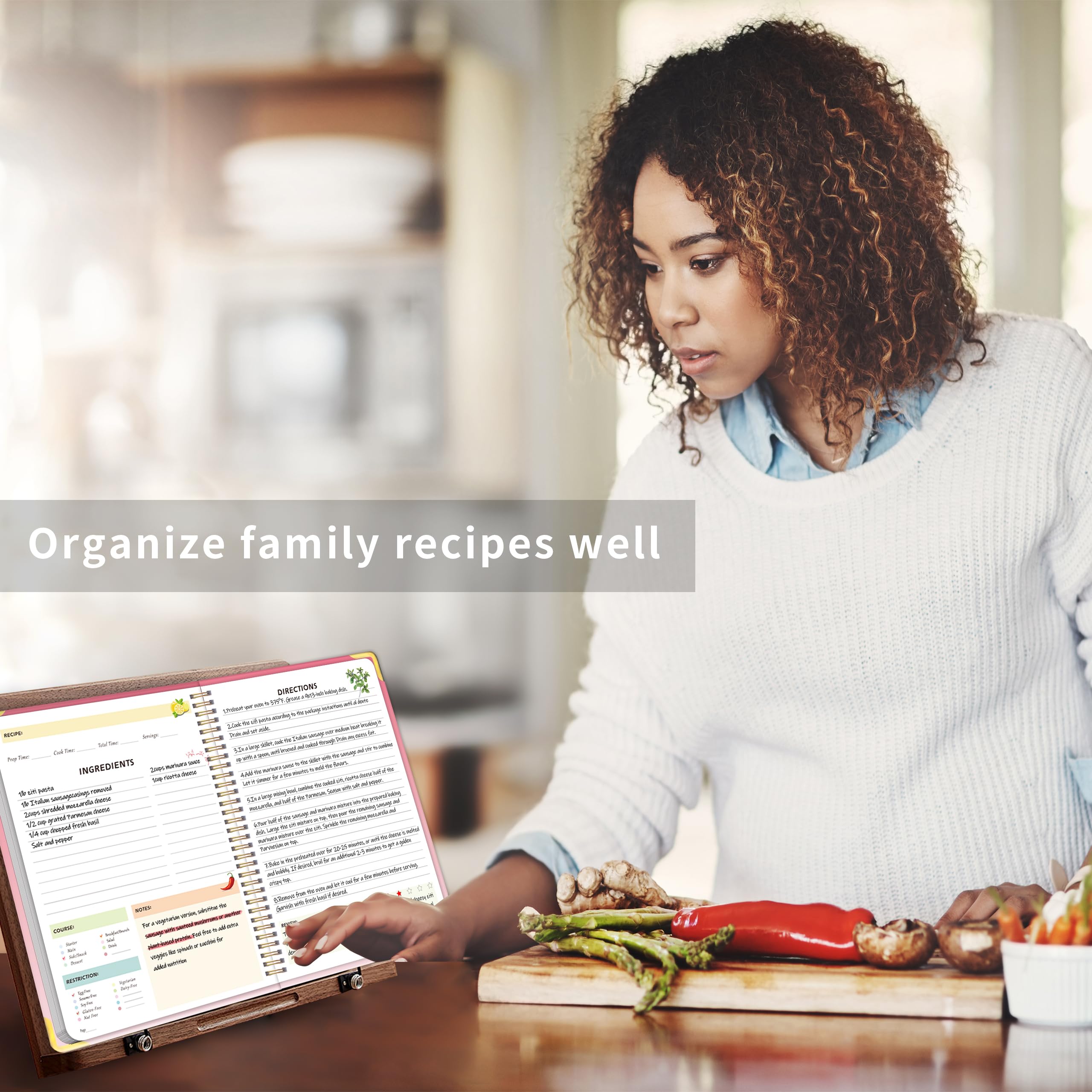 meDolove incluye hojas de etiquetas para secciones y resaltar recetas favoritas.