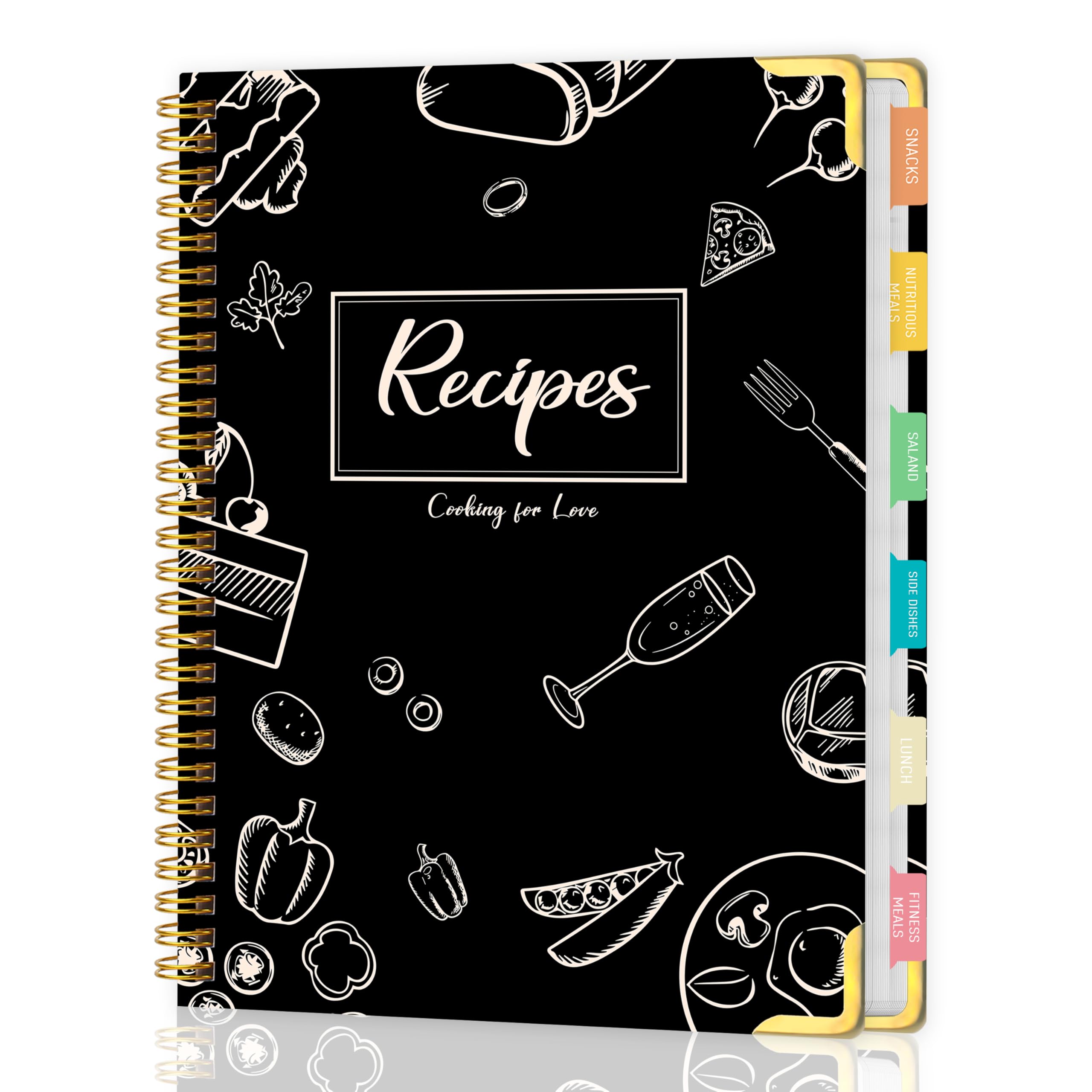 meDolove libro de recetas con tapa dura negra, perfecto para uso diario en la cocina.