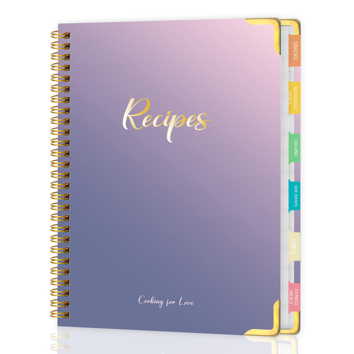 meDolove libro de recetas con portada dura y tono violeta, ideal para uso diario.