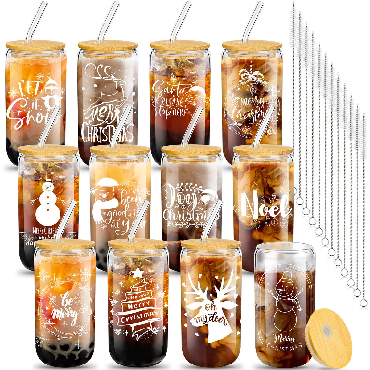 Meekoo copas navidad con tapa bambú, ideales para bebidas frías o calientes en reuniones.