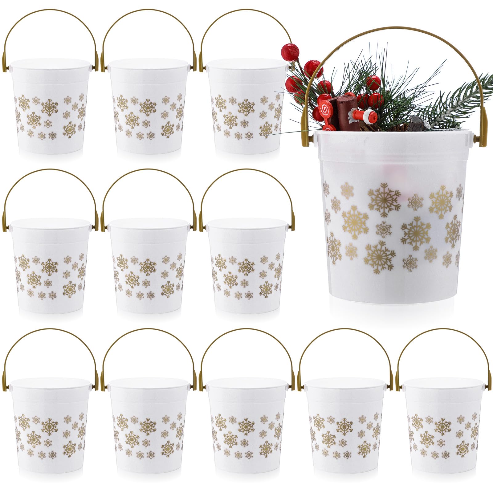 Meekoo cubos nieve dorada con asa para regalos festivos y dulces.