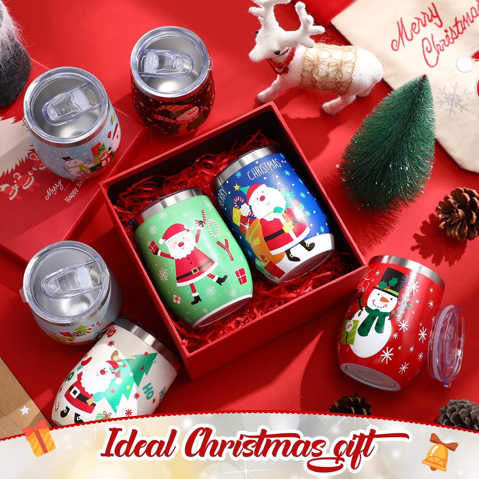 Meekoo tumbler con diseños festivos variados, ideal para celebrar.