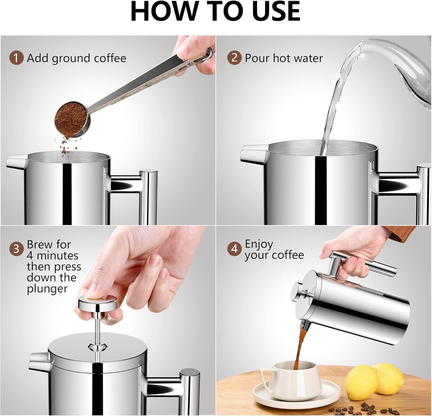 Meelio Prensa Francesa incluye dos filtros extra y cuchara para medir café